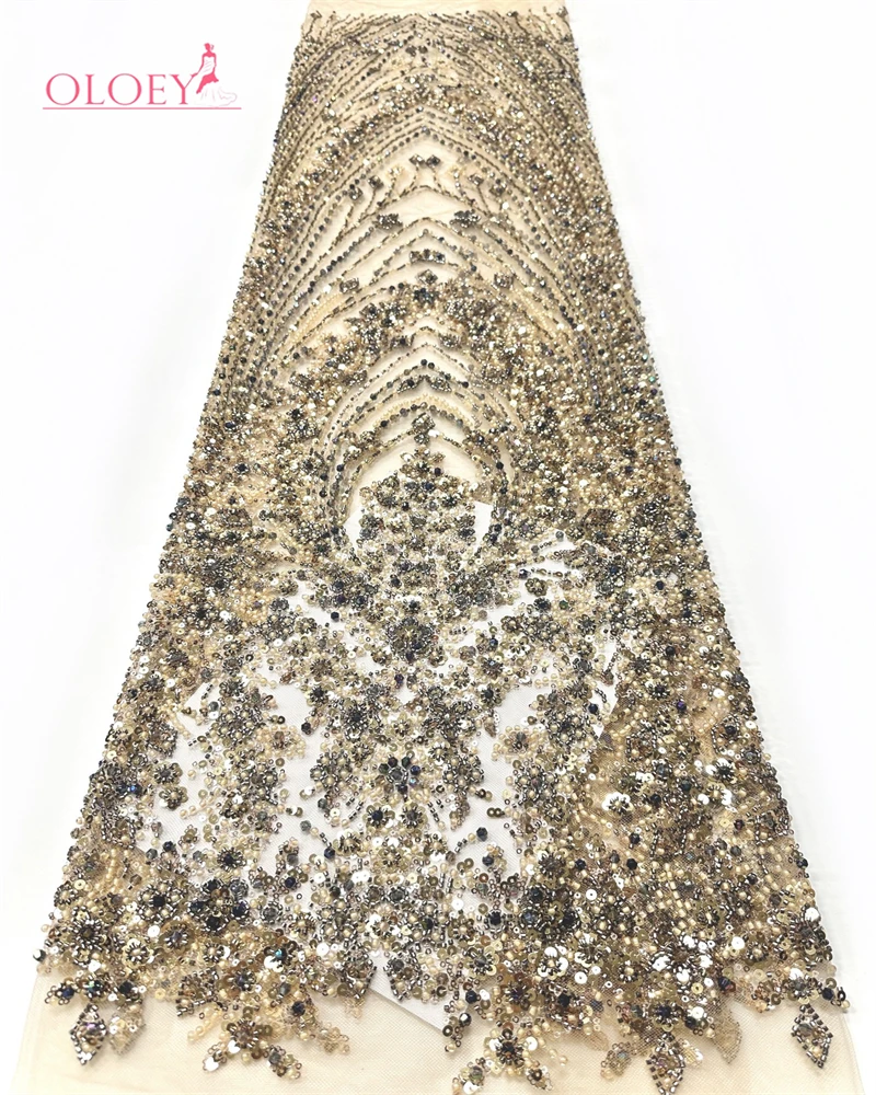 

OLOEY Luxury African Heavy Beaded Lace Fabric 2026 French Sequin Lace Fabric Suitable for Parties and Custom Wedding Dresses