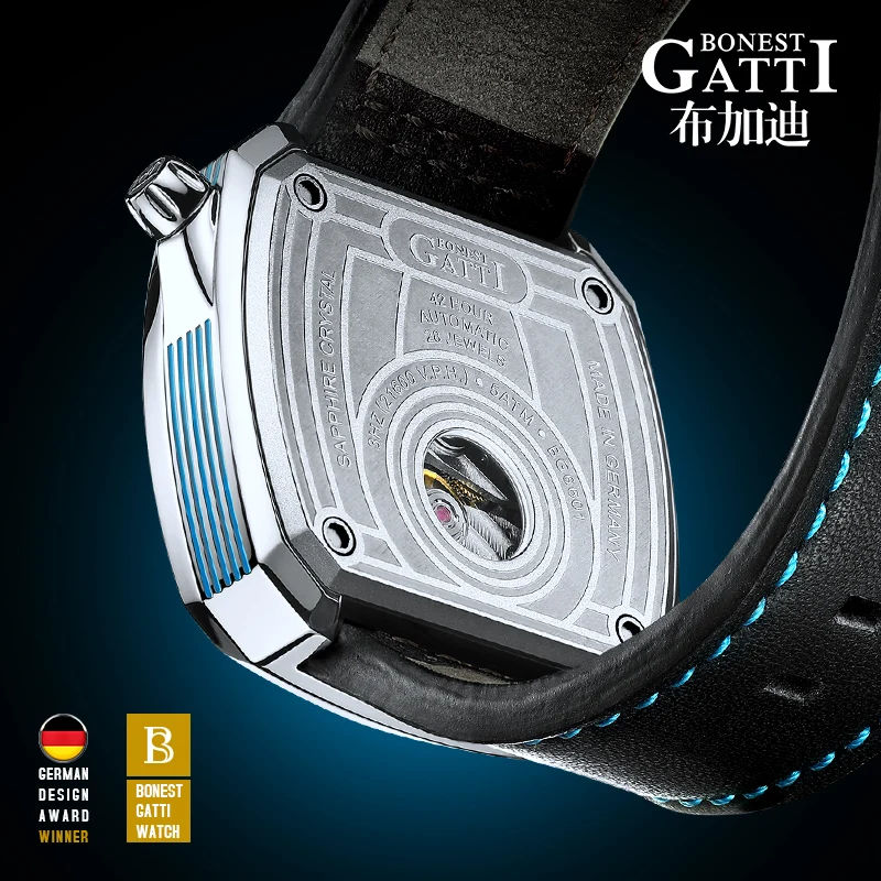 BONEST GATTI 2025 New Men Automatic Watch Luxury Watches Fashion Mechanical Wristwatch 50M Waterproof Sapphire Luminous Skeleton