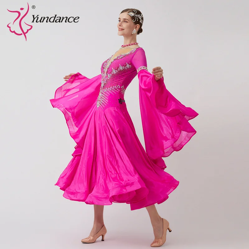 B-23169 New Women Modern Dance Rhinestone Color Diversity Dress Ballroom National Standard Waltz Competition Performance