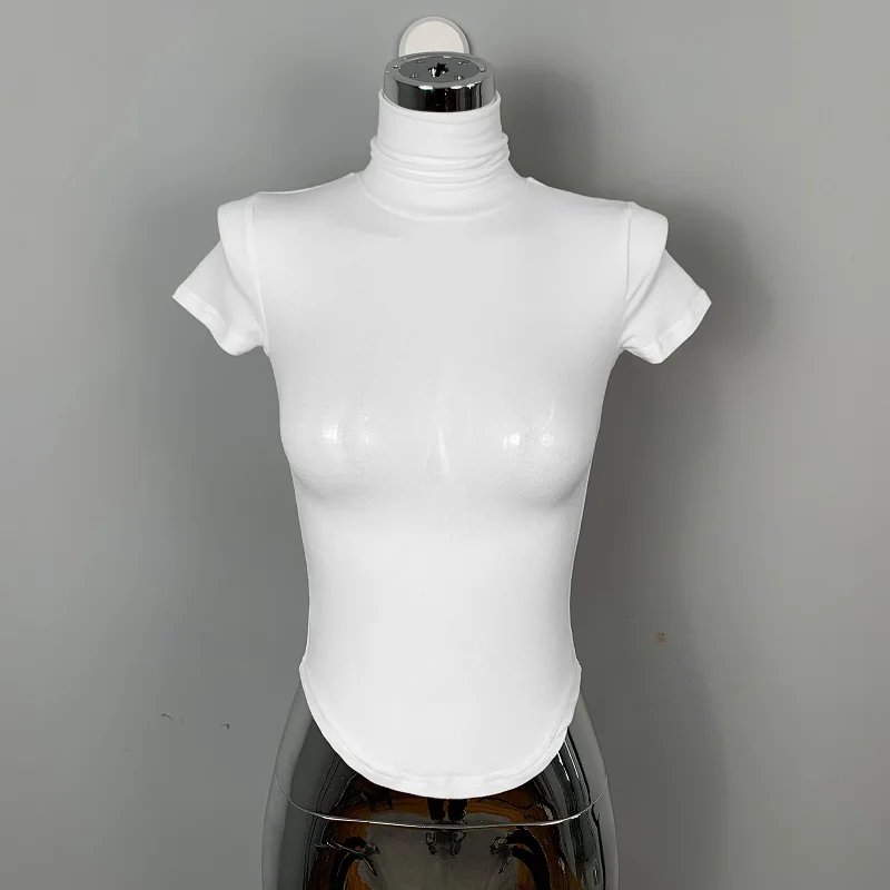 ربيع 2026 قصيرة الأكمام الياقة المدورة تي شيرت سليم مطاطا الصلبة العصرية قاعدة طبقة المحملة التوابل الفتيات مثير تنوعا شير المحاصيل الأعلى