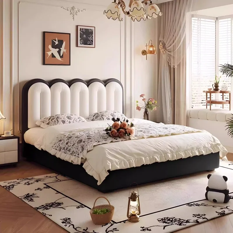 

Modern European Bed Cream High Quality Designer Lazy Headboard Bed Apartment Confortable Fashionable Cama De Casal Furniture