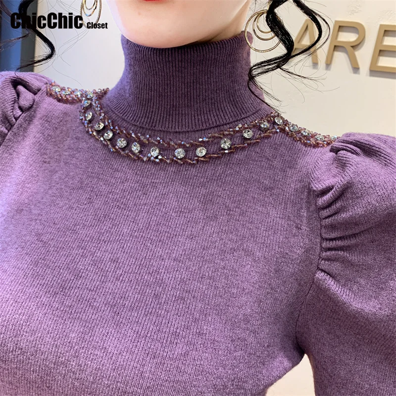 

Лидер продаж, женский свитер со стразами, винтажный базовый однотонный вязаный топ, тонкий пуловер, корейские свитера, одежда с длинными рукавами