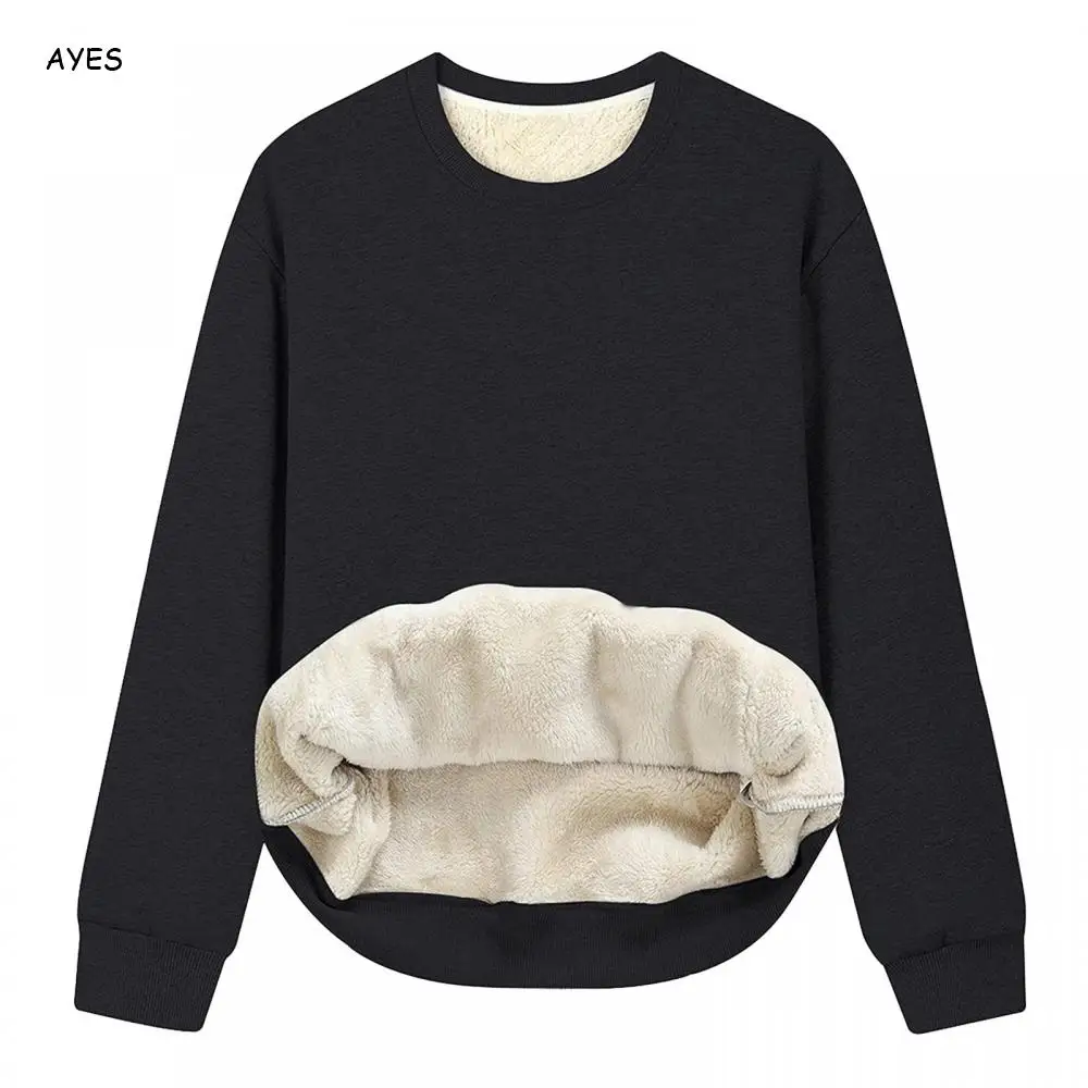 Plus Size Winter Solid Women Warm Round Neck Thicken Sweaters Casual Long Sleeve Tops Plush Fleece Lined Soft Pullover Clothes