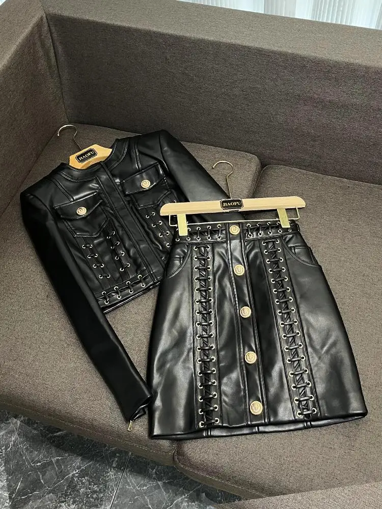 

Кожаный топ Star round Ne ort с веревочным галстуком в юбке Sli Верхняя одежда для женщин для поездок на работу Sle A2