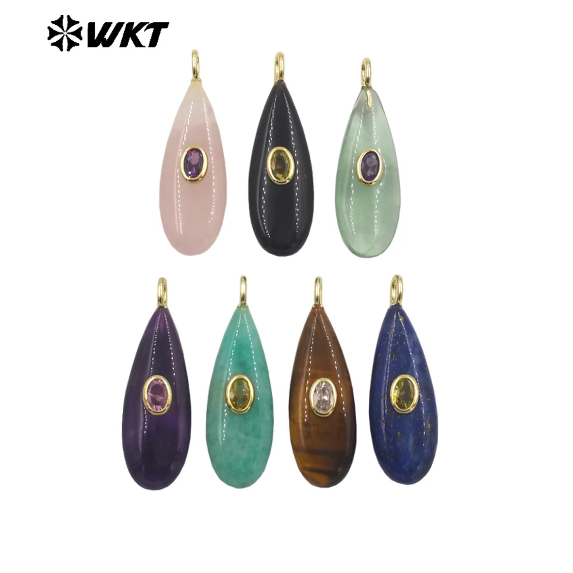 

WT-P2065 Handmake Gemstone Cubic Zircon Micropave Pendant With 18K Real Gold Plated For Women Daily ACC