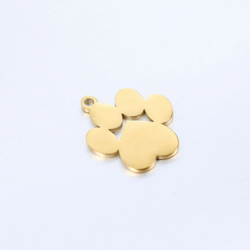 5pcs/lot Pet Dog Paw DIY Charms Wholesale Mirror Polish Stainless Steel Pendant Connectors Charm For Jewelry Making