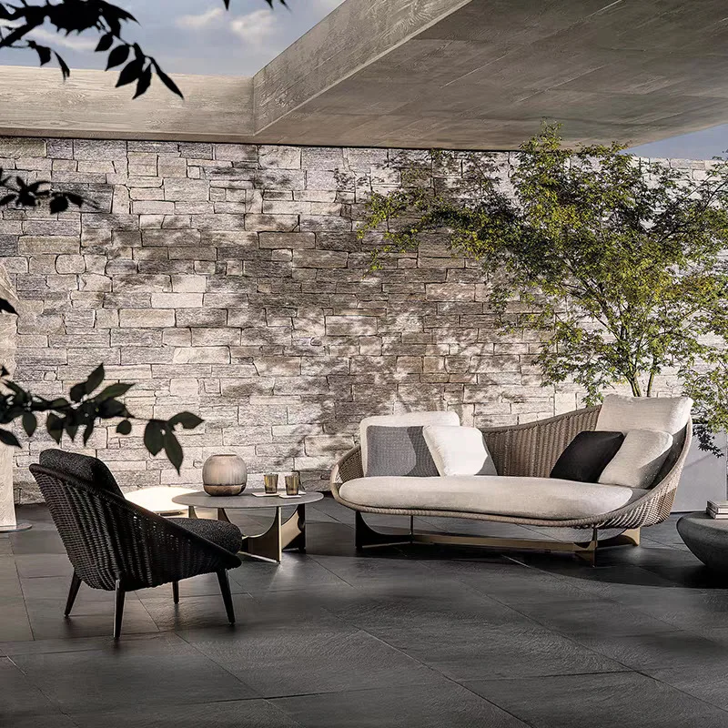 Nordic rattan sofa for courtyards, waterproof and sun-protective rattan chairs, outdoor terrace y