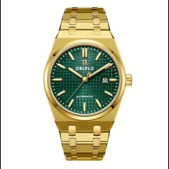 OBLVLO Мужские автоматические часы 41 мм Винтажные механические наручные часы 50 м Водонепроницаемые сапфировые светящиеся вафельные циферблаты