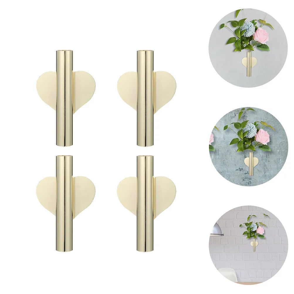 4Pcs Wall Mounted Mini Tube Vase Set Sturdy Metal Flower Holder Elegant Wall Hanging Planter No Hole Punching Modern Home Decor