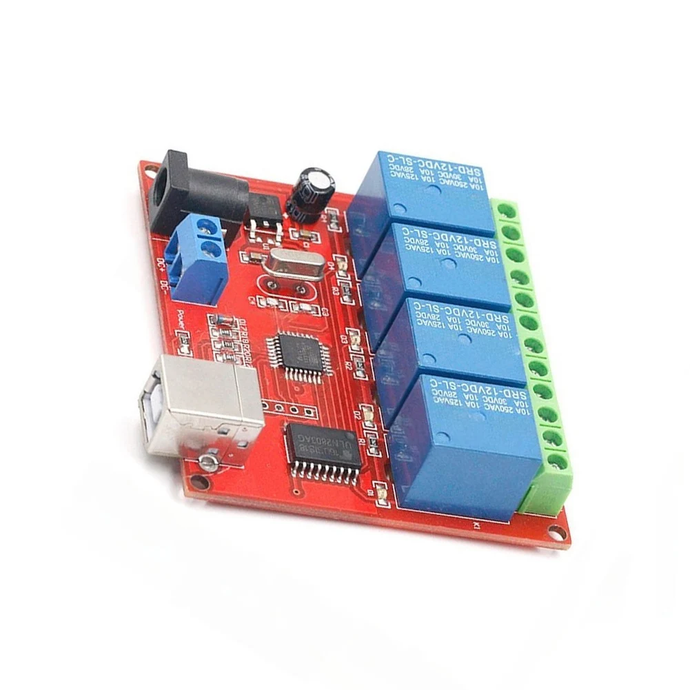 USB-Controlled 4 Channel Relay Device for Automation Systems 71.6mm x 65.3mm PCB Size ULN2803 Driver for Stable Output
