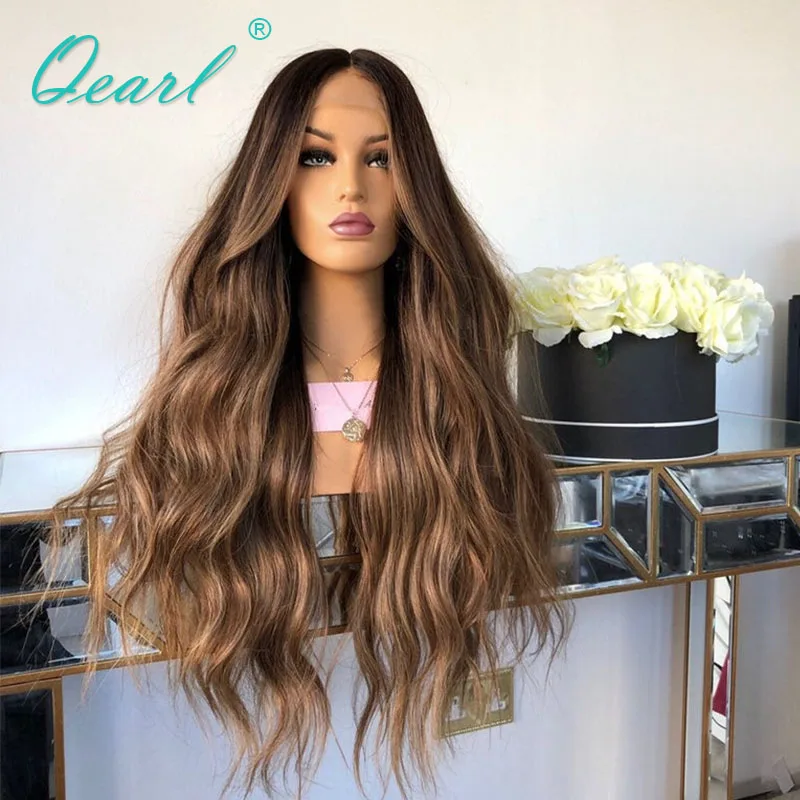 

Full Lace Wigs for Women Real Human Hair 360 Lace Frontal Wig Chocolate Brown Honey Blonde Highlights Colored Thick 180% Qearl