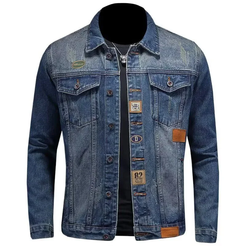 

GIOIOMen's denim jacket，Spring and Autumn New High-Quality Turn-Down Collar Workwear Casual Denim Men's Jacket