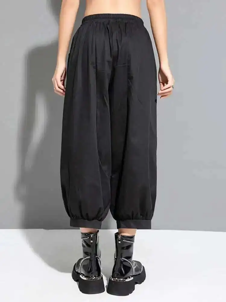Pantalones Harem informales finos con bolsillo negro y cintura alta elástica, nuevos pantalones holgados, moda para mujer, primavera y otoño