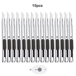 15pcs Stainless Steel Retractable Utility Knife 9mm Snap Off Blades Hobby Knife Box Cutter Perfect For Cutting At Home