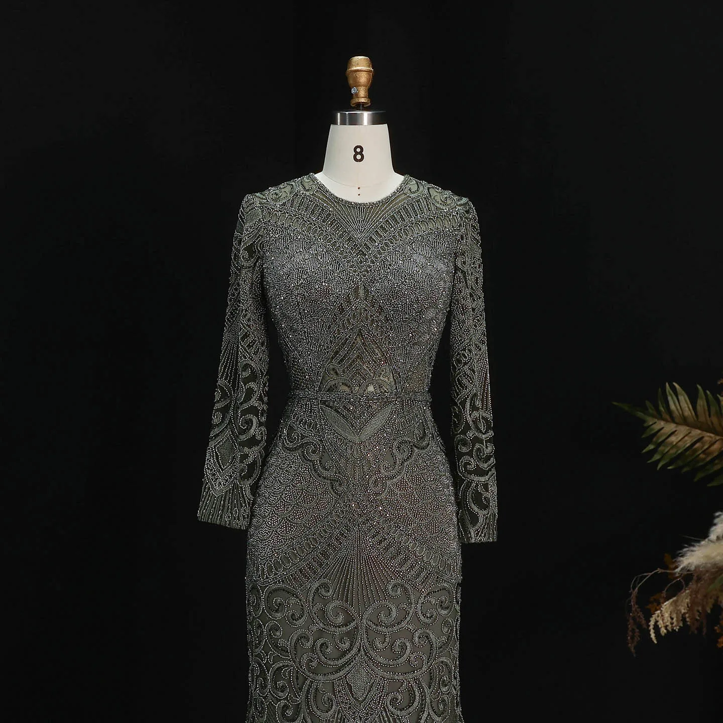 Sharon Said Dubai Übergröße Schwarzes Langarm-Paillettenkleid mit Perlen, Meerjungfrauen-Abendkleid, Saudi-Arabisches Damen-Ballkleid SS056 Maßanfertigung – Detail 6