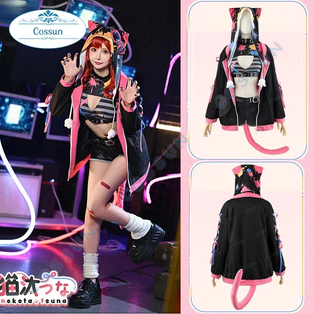 

COSSUN NIJISANJI Vtuber Nekota Tsuna Cosplay Costume YouTuber Halloween Outfits Hot Girl Costume Wig