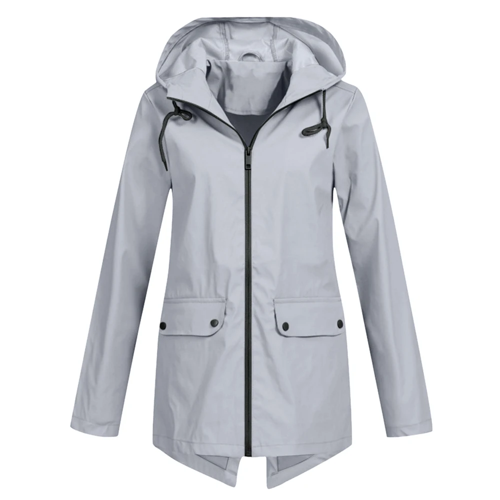 Comoda giacca da donna impermeabile con cappuccio, maniche lunghe e tasche con cerniera, adatta per attività stagionali all'aperto