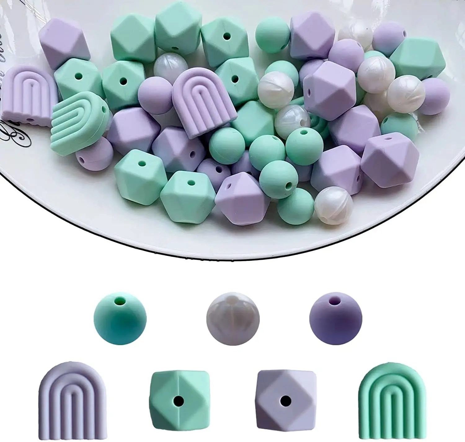 LOFCA Silicone Beads Baby Teething Food Grade Combination Beads For DIY Rainbow Silicone Beads Baby Chewing Teethers