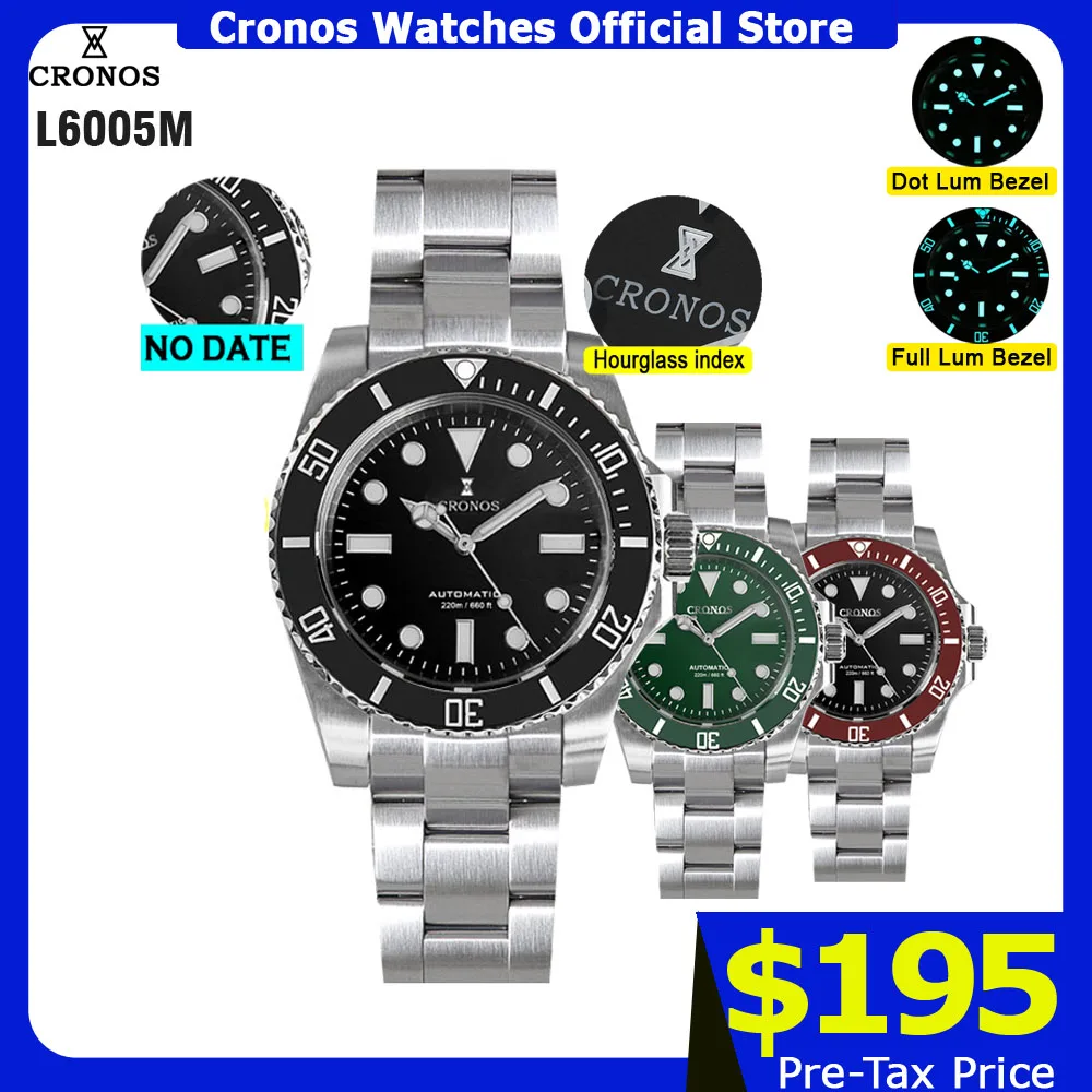 

Мужские часы Cronos Sub Diver без даты, модель PT5000, матовый браслет, керамический безель, водонепроницаемость 200 метров.