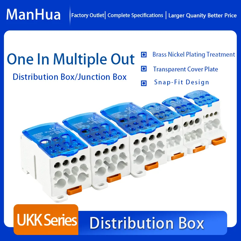 1Pc Din Rail Distribution Box Block One In Multiple Out UKK Power Universal Electric Wire Connector Junction Box Terminal Block