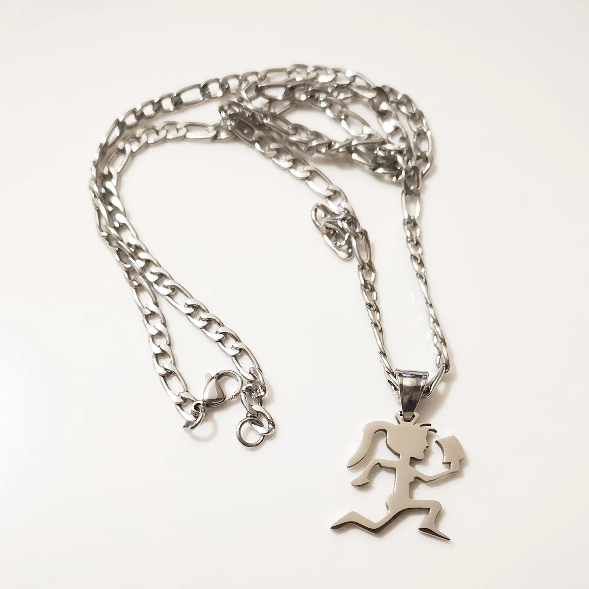 (Girl ) Small 1inch Tall Classic Hatchetman Pendant CLOWN POSSE Charms Stainless Steel Hatchet ICP Necklace NK chain 4mm 24''