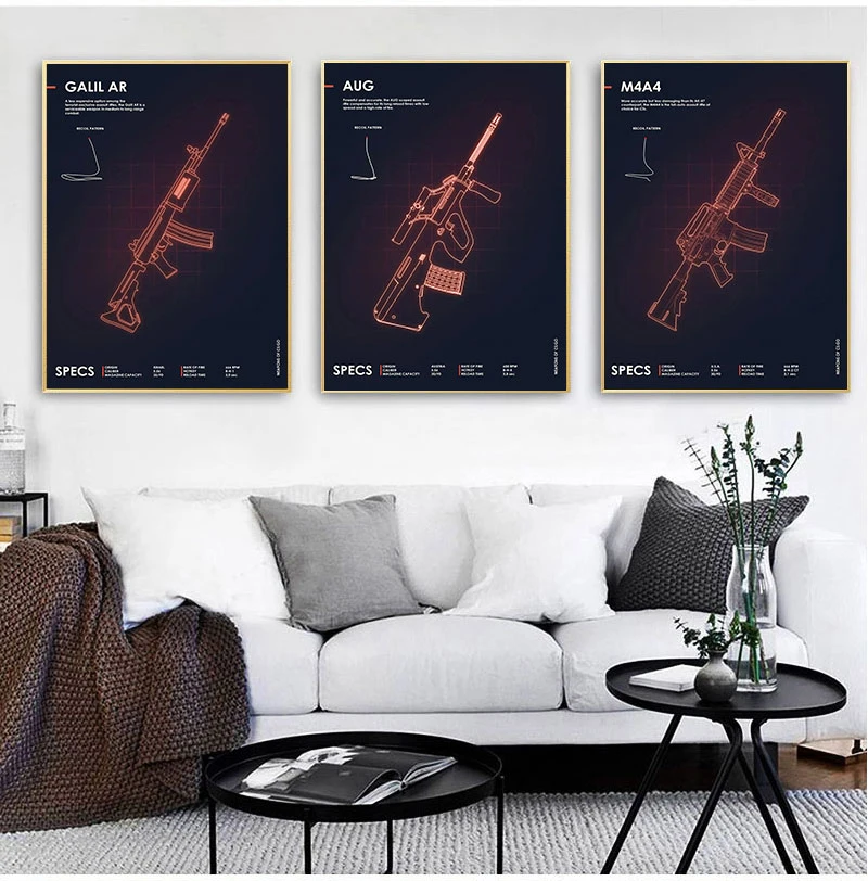 Magenta light gun silhouette game game room living room art mural HD quality Home Decor Art Decor posters canvas painting M560