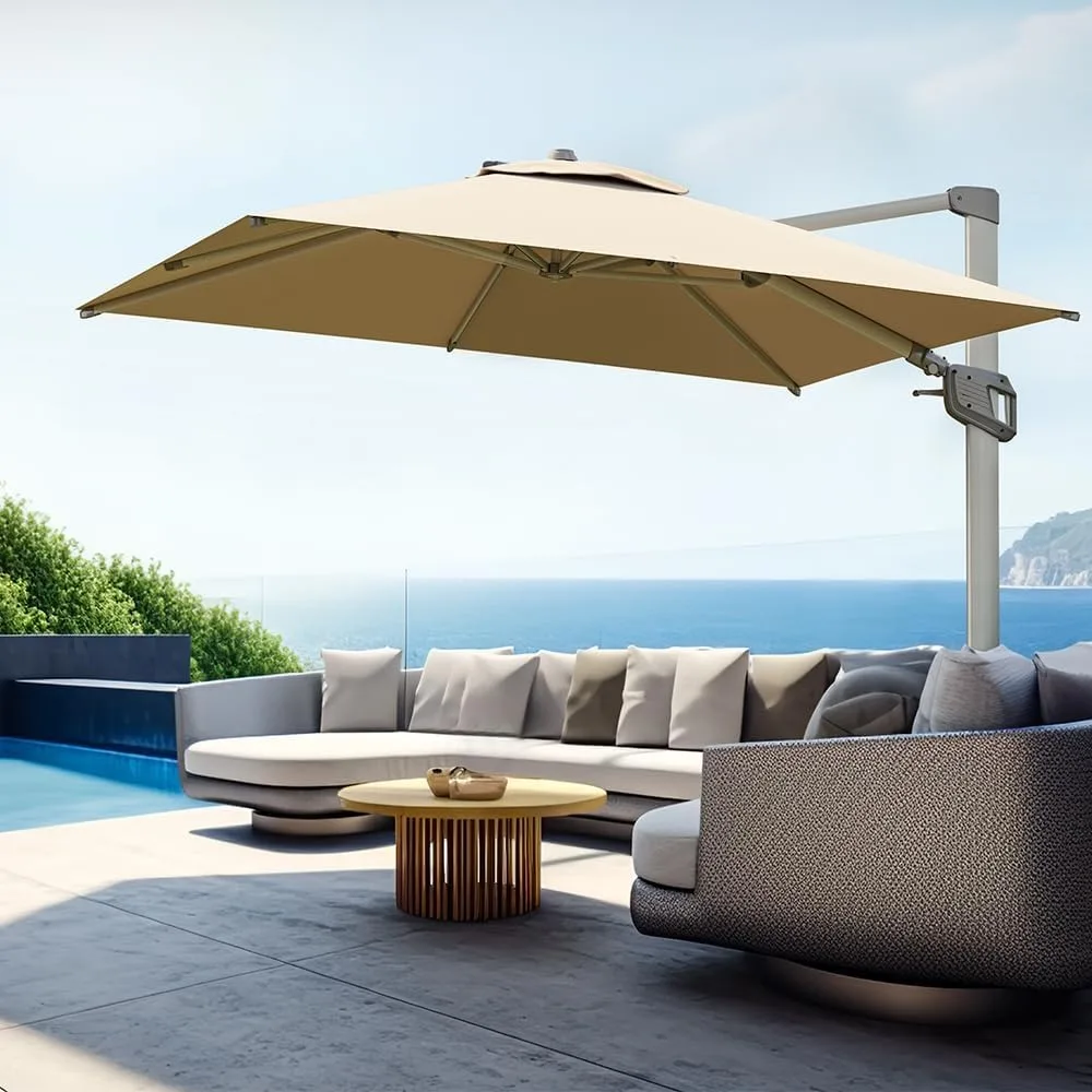 

10x13FT Rectangular Cantilever Patio Umbrella, Offset Umbrella Outdoor Patio with 360° Rotation and Unlimited Tilting S