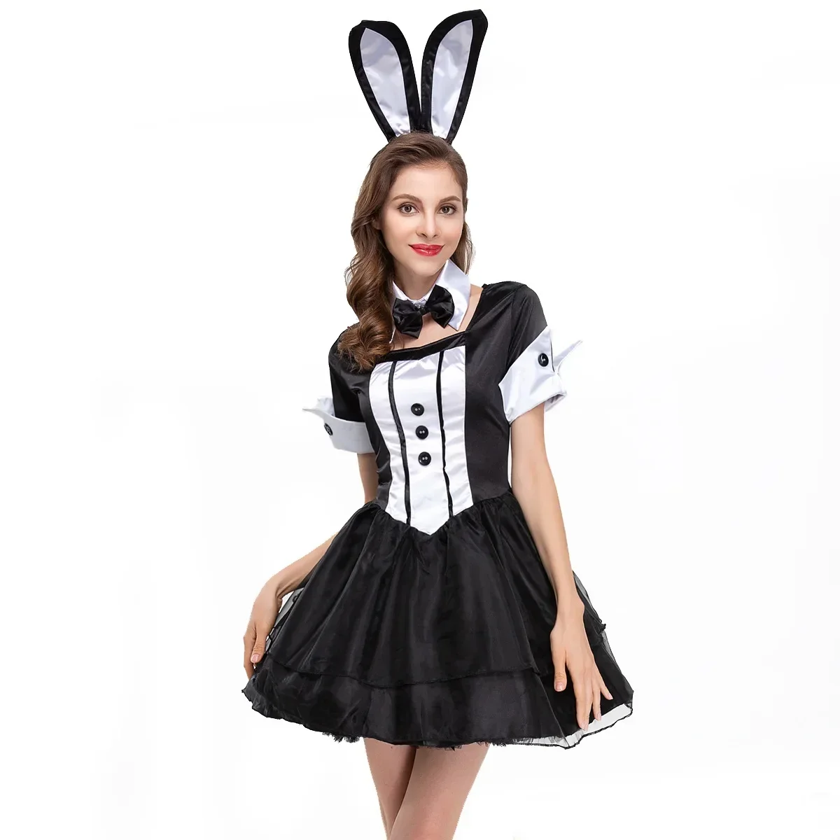 

Women Sexy Playful Black Bunny Rabbit Costume Cosplay Corset Skirt Set Overbust Halloween Hen Party Fancy Dress