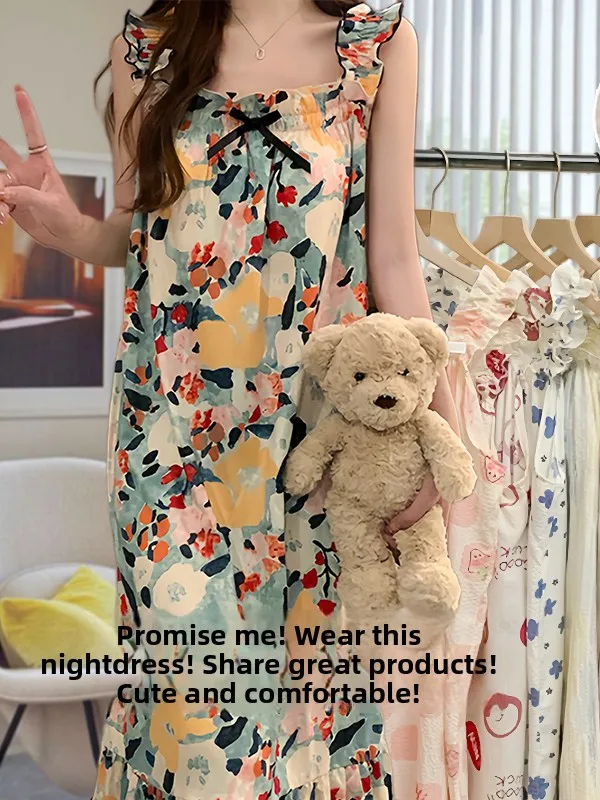 Summer Cloud Cotton Sp Dr Damen Svel Nachthemd mit dünnen Trägern, niedliche Heimkleidung, Oberbekleidung, Option aus Polyesterstoff