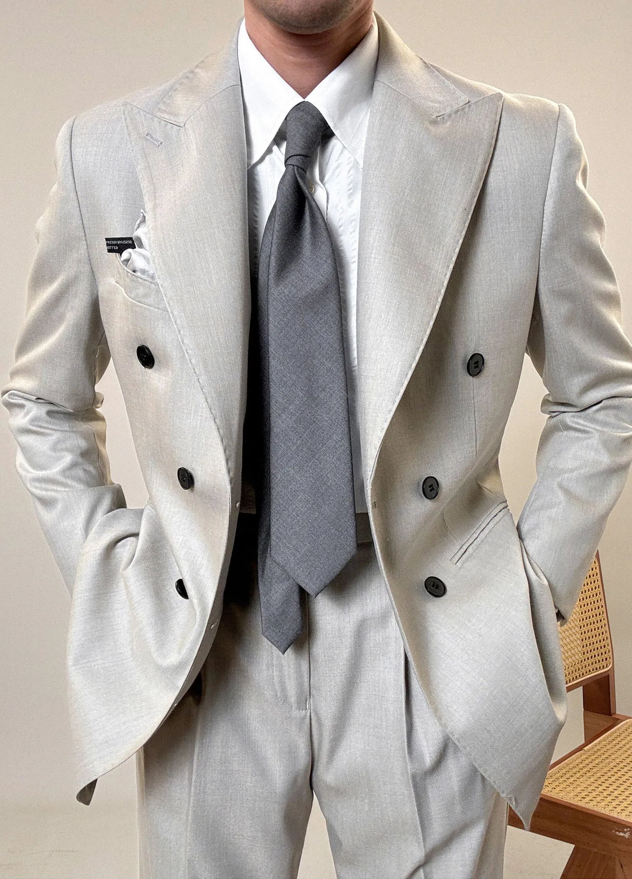 

Color Gray Men's Suit (Blazer + Trousers) High Quality Formal Business Office Slim Fit Jacket Pants Fashionable Casual Clothing