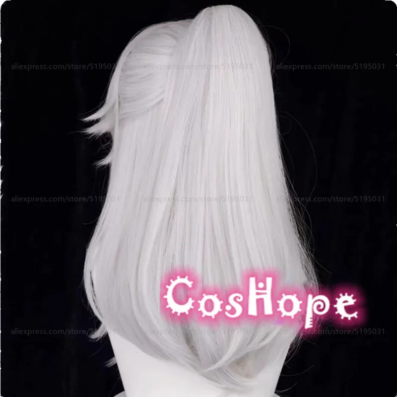 Jing Yuan 코스프레 가발, 애니메이션 코스프레 가발, 내열성 합성 가발, 실버 흰색 가발, 50cm