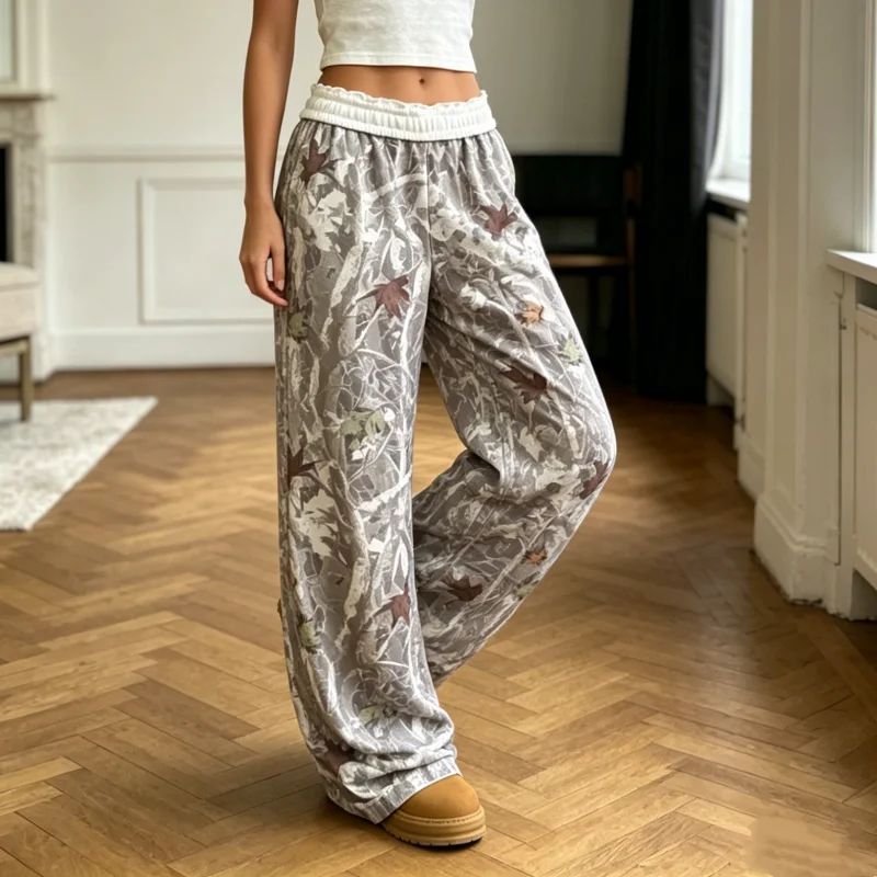 

Elastic Waist Wide Leg Sweatpants Y2K Streetwear Casual Trousers Women's Camo Print High Waisted Baggy Pants Spring Bottoms