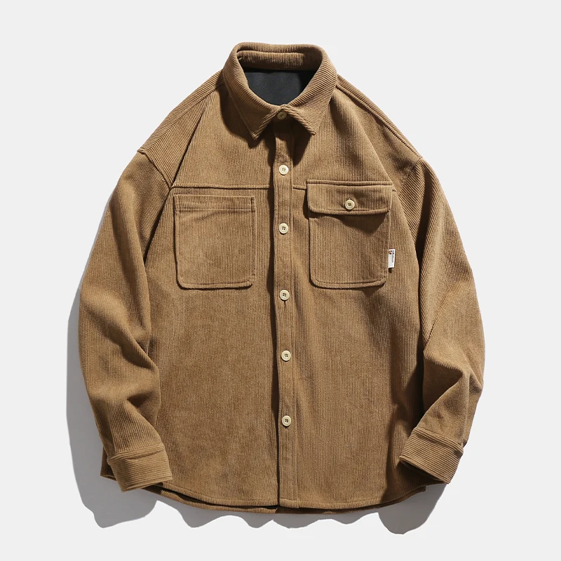 

Corduroy Long Sleeve Men's Shirt Spring Autumn 3D Pocket Workwear Loose Couple Outfit Jacket Retro American Style