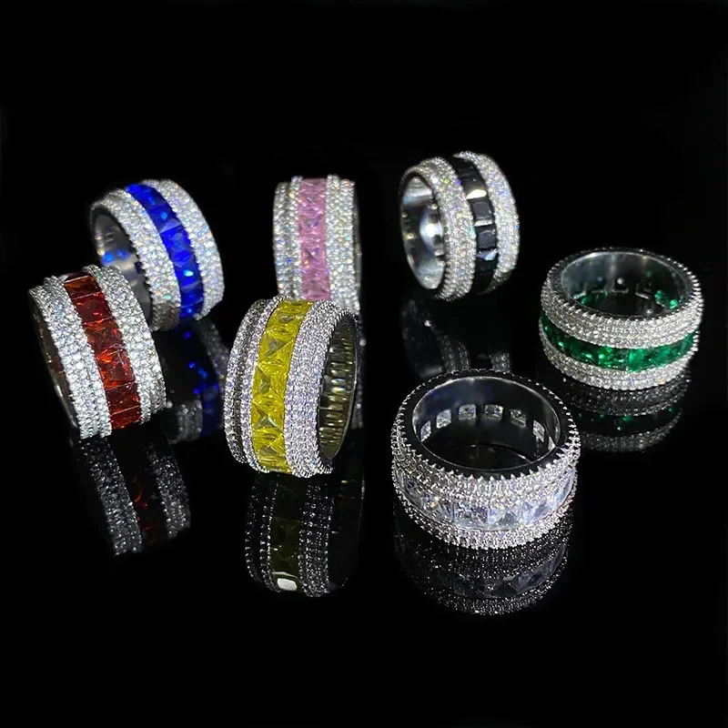 

MDL Moissanit. Style Europe And America Hip Hop Straight Row Super Shiny Electroplated 18K Radiant Gold Yellow Diamond Ring Ring