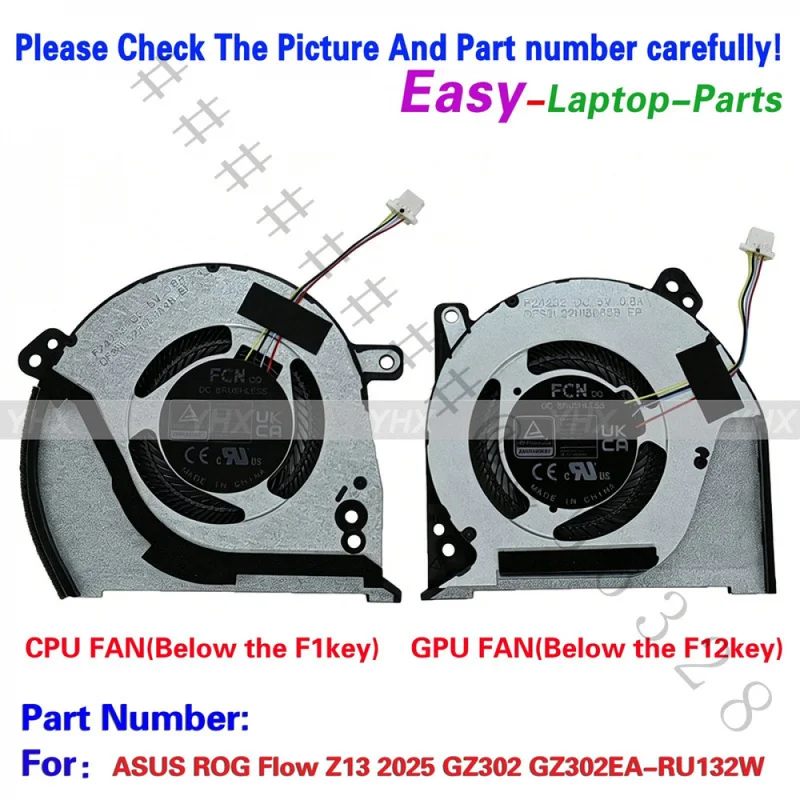 SS+Brand New R+L Pair CPU GPU Cooling Fan For ASUS ROG Flow Z13 2025 GZ302 GZ302EA-RU132W Laptop Thermal Cooler Replacement Spar