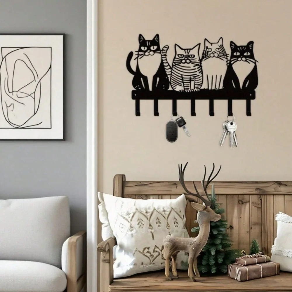ตะขอแขวนผนังรูปแมวน่ารัก 1 ชิ้น, ที่แขวนโลหะแข็งแรงสำหรับเสื้อโค้ท ผ้าเช็ดตัว กุญแจ หมวก กระเป๋า, ของตกแต่งรูปสัตว์น่ารักสำหรับบ้านและห้องครัว