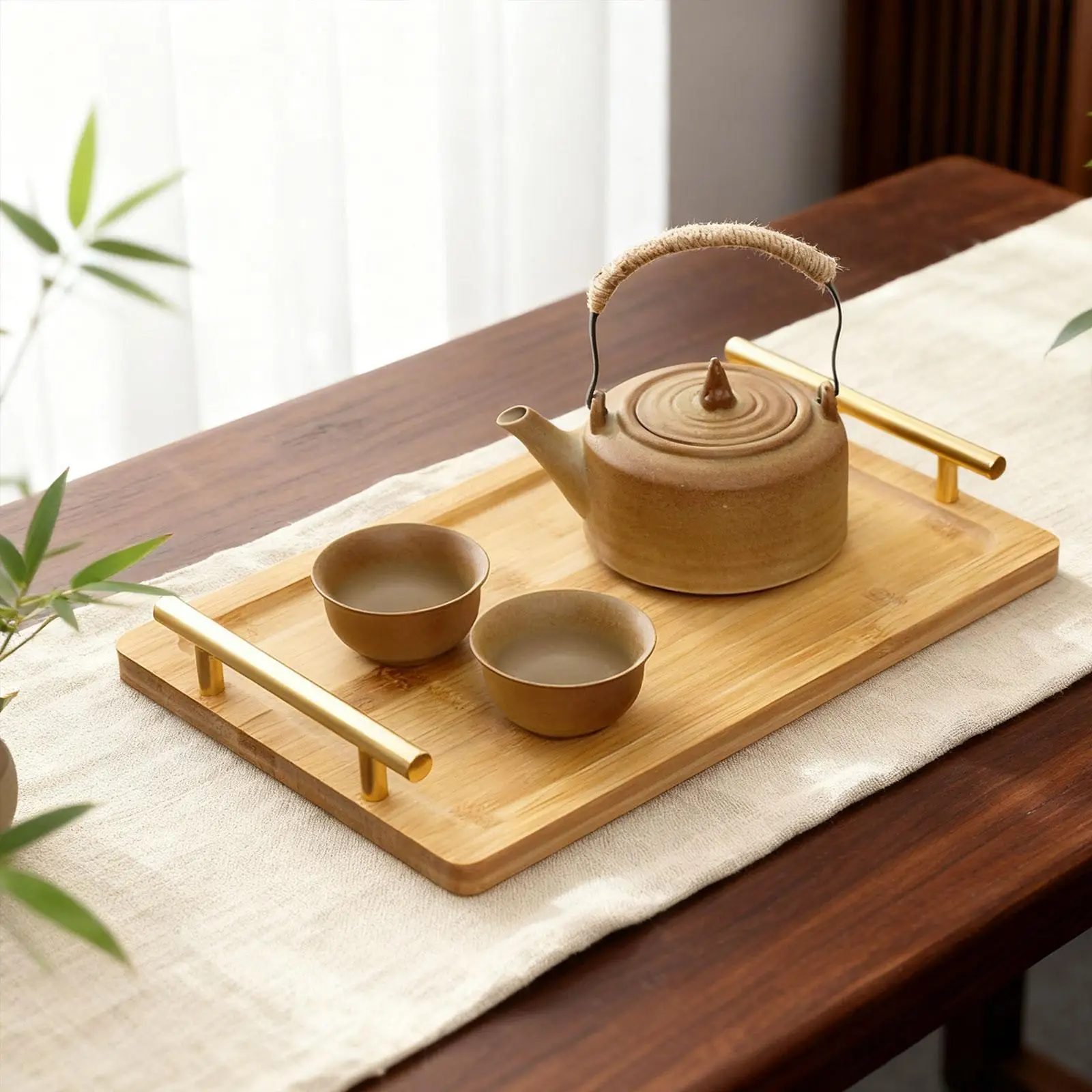 Versatile Rectangle Wooden Tray with Handles Tea Coffee Snack Plate Decorative Table Center Tray for Home Kitchen Decoration