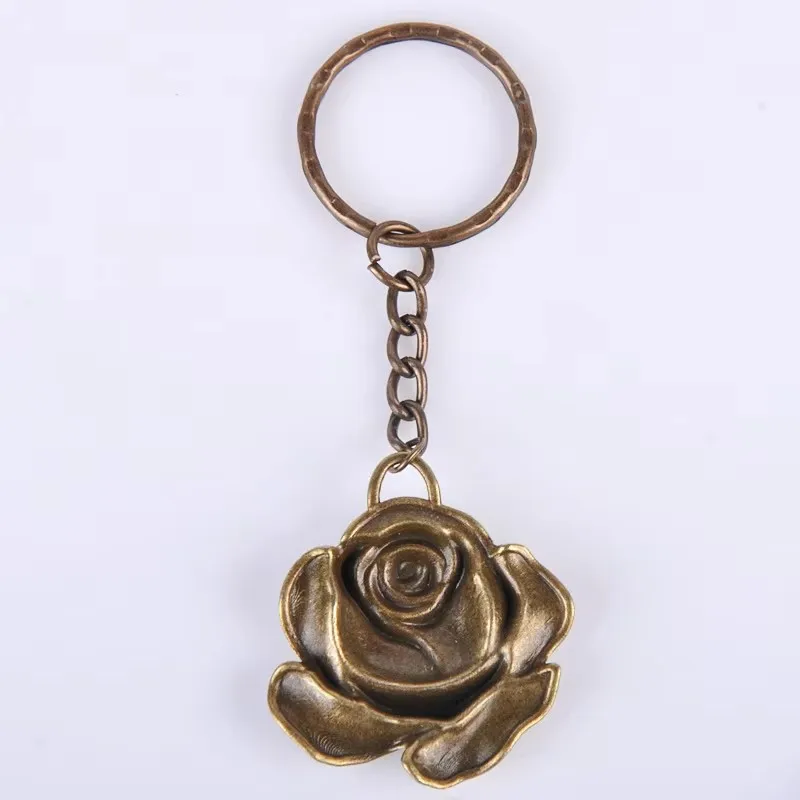 36*31MM vintage antique bronze fashion rose flower keychain metal alloy key chain key ring jewelry gift for women girl ornament