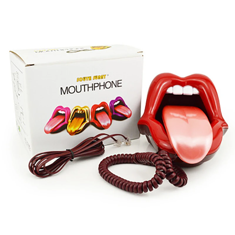 Novelty Tongue Stretching Sexy Lips Mouth Corded Phone Telephone with LED Indicator, Audio / Pulse Dial, Mini Landline Telephone