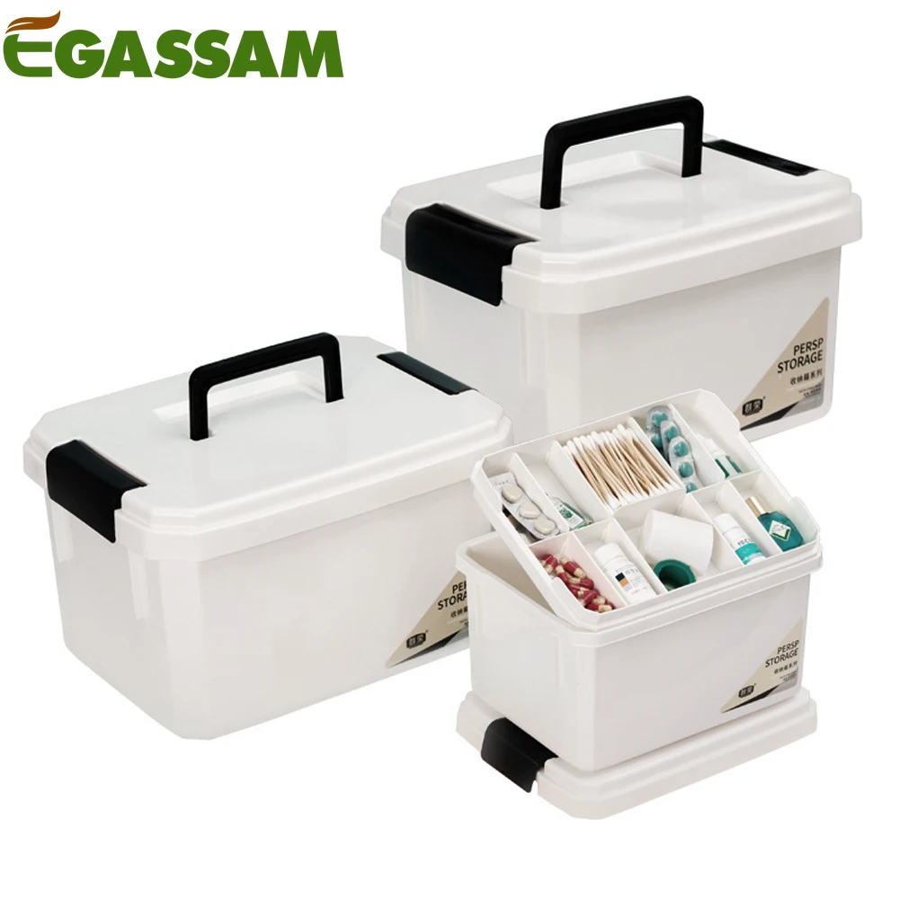 

1Pcs First Aid Box Organizer with Compartments, Plastic Handle First Aid Kit, Ideal for Emergency, School, Car, Survival, Travel