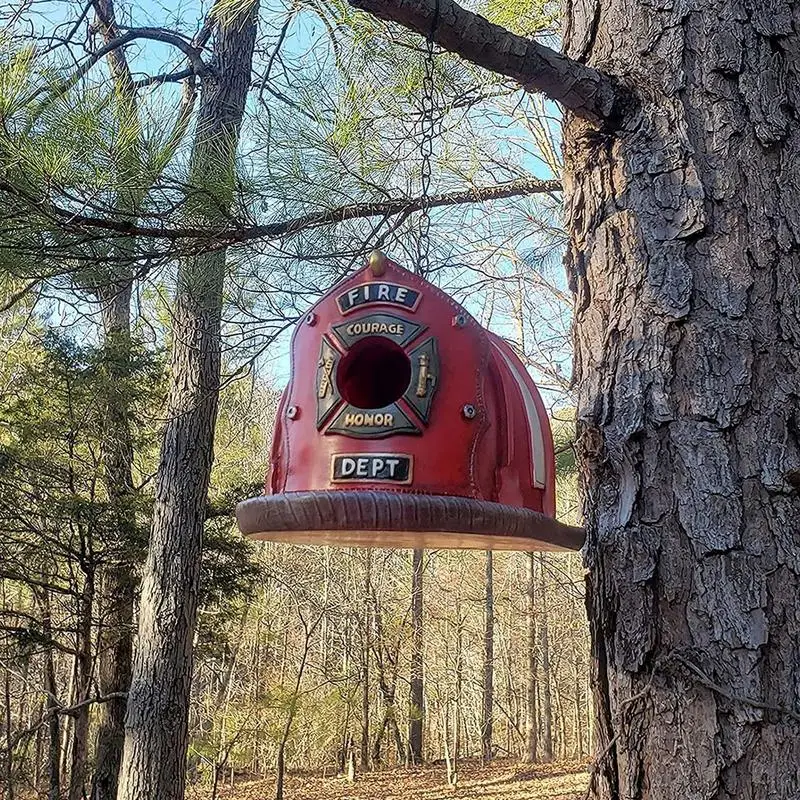 Firefighter Bird House Fire Helmets Birdhouse For Outside Hangable Birds Nest Bird Feeder Birdhouse Handmade Bird Cage Hole