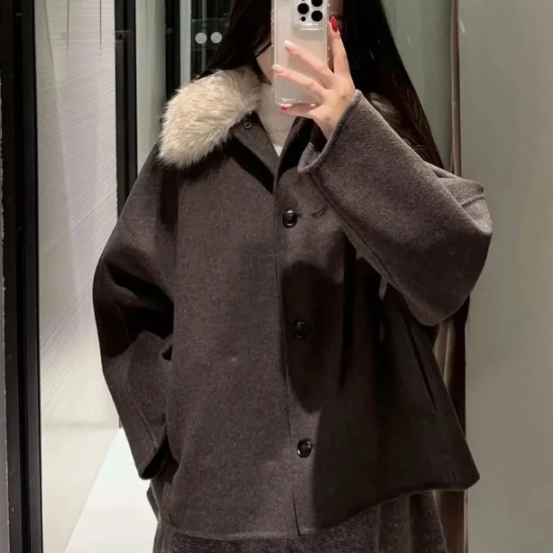 

Осень-зима 2022, корейское пальто из искусственного меха Y2k, женские пальто на пуговицах, однотонная верхняя одежда в стиле Харадзюку, милые топы с длинными рукавами и карманами, женские шикарные топы