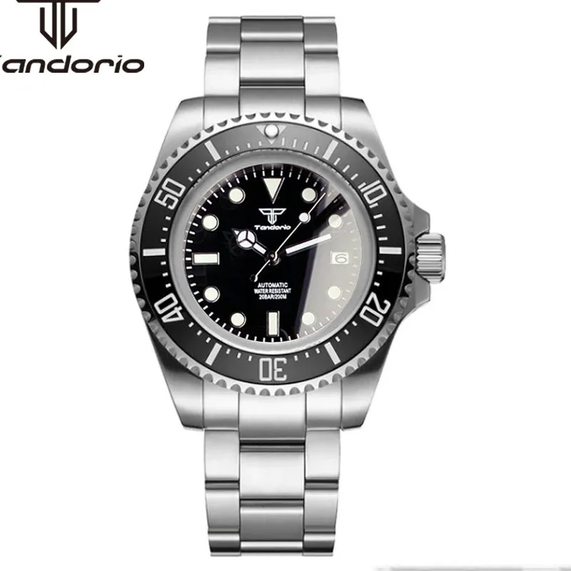 Tandorio 43mm NH35A PT5000 Stainless Steel Automatic Men Watch Sapphire Glass Luminous Mechanical Wristwatch Rotating Bezel Date