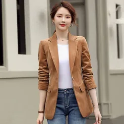 New Spring Fashion Women Midnight Navy Slim Corduroy Blazer Office Lady Single Button Suit Jacket Coat Girl Party Clothing Gift