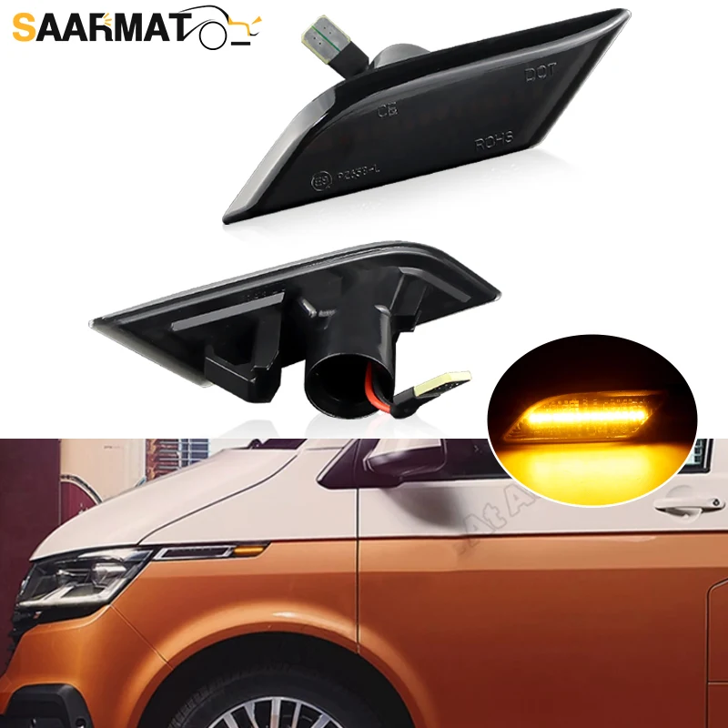 2X Canbus Fits For VW Transporter T6 2020-Up Smoke Amber Front Dynamic LED Side Marker Lamps Turn Signal Lights Car Accessories