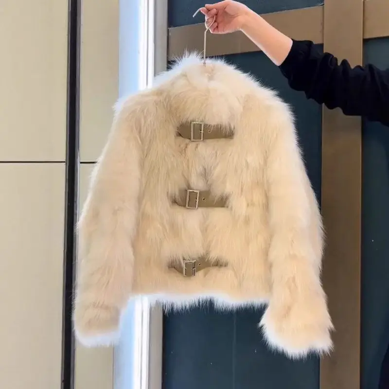   تصميم ملابس خارجية شتوية للنساء من الفرو الصناعي للبشرة بالكامل دفء طويل Sve بياقة واقفة معطف بريت Sle Jaet