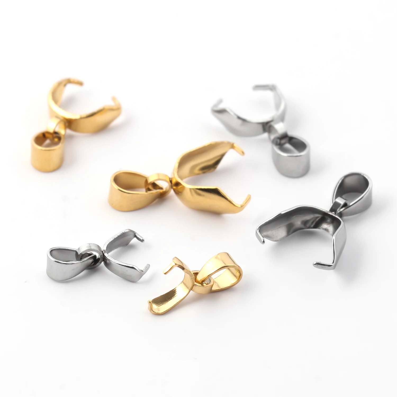 10pcs Stainless Steel Pendant Clasp Pinch Clip Bail Hook Connector Gold Color Silver Color Connecteur Make Necklace Bracelet DIY