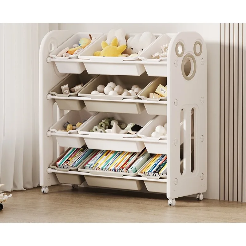 Children's Toy Storage Rack with Wheels Mobile Kids Bookshelf, Multilayer Organizer Storage Bins for Toys Books Classification
