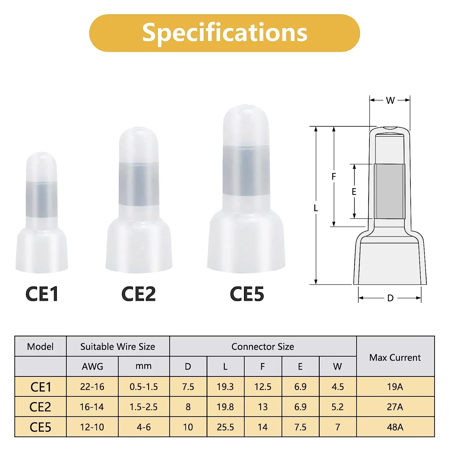 50/100 PCS CE1 CE2 CE5 Closed End Crimp Caps Electrical Wire Cable Terminals Connectors