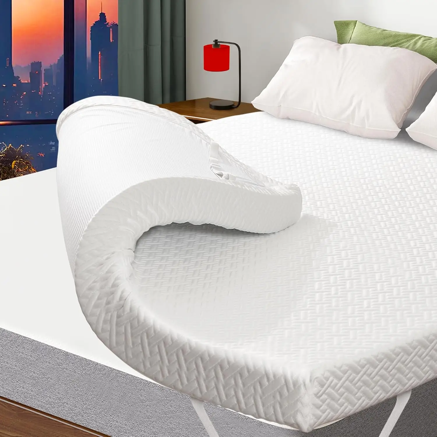 3 Inch Memory Foam Mattress Topper Cal King Size Gel Memory Foam Cooling Mattress Topper Mattress Pad Cover for Back Pain Bed